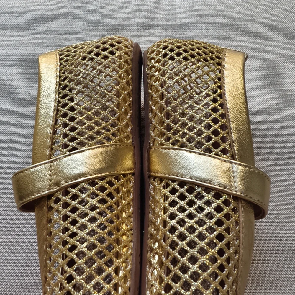 Alaia Metallic Gold Mesh Mary Jane Kids Shoes